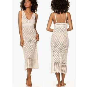 Helen Jon Dress Claudia Crochet Midi Ivory  Women's Size Large Coverup Beach NWT